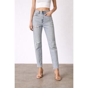 Ksubi Light Wash Distressed Straight Leg Jeans Cross Stitching Size 26 Approx